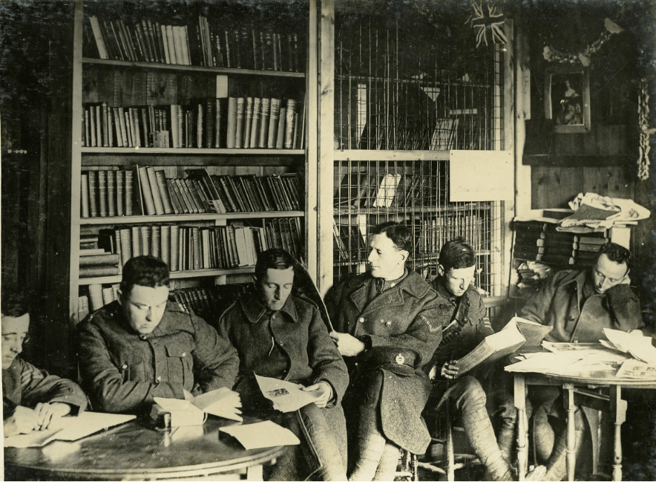 photo of Students studying in the library of an Initial Training School in Quebec (Canadian War Museum)